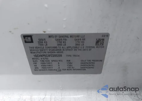 2015 Chevrolet Silverado 1500 Wt z USA, uszkodzony, nr VIN 1GCVKPEC6FZ285299